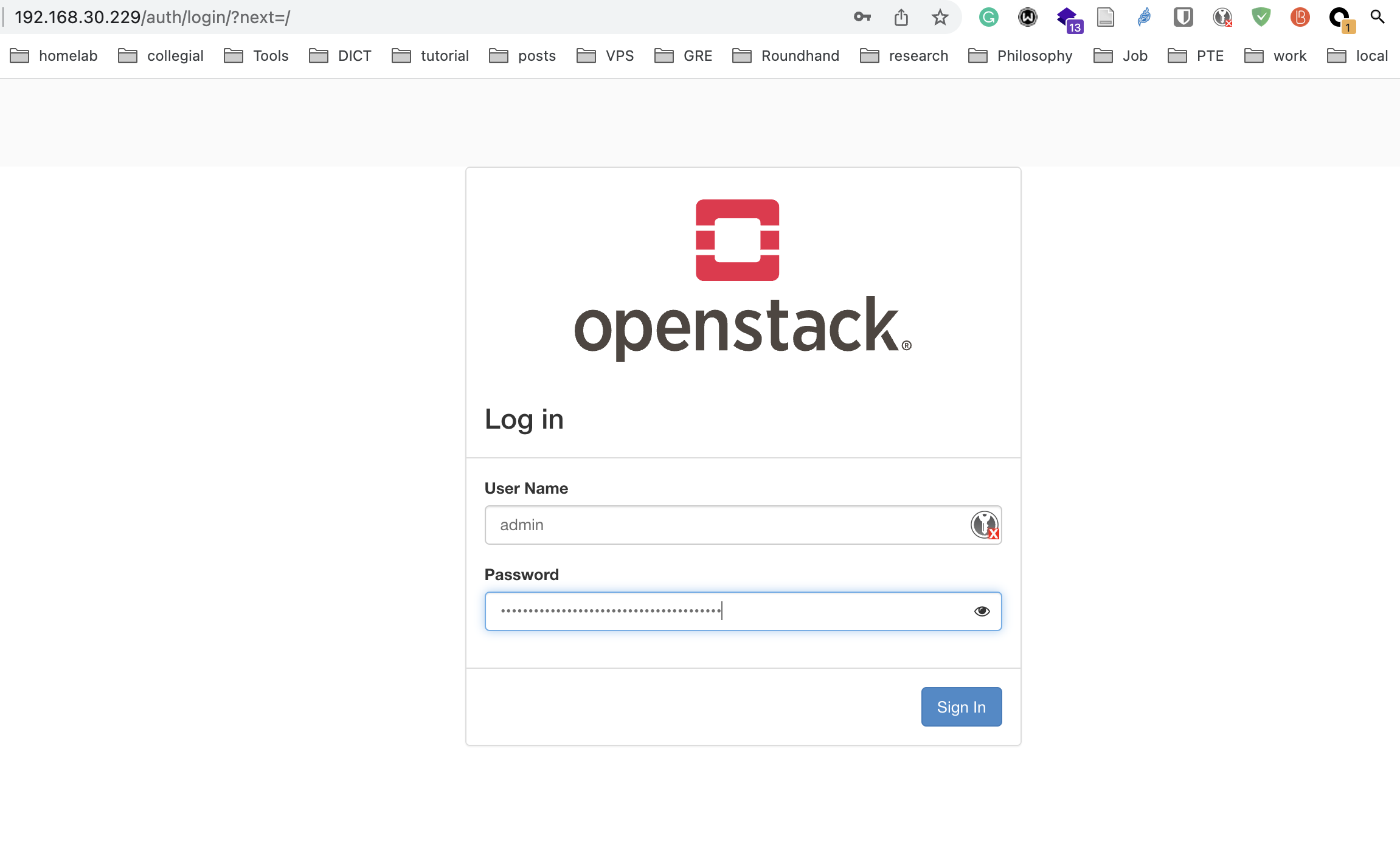 openstack login page